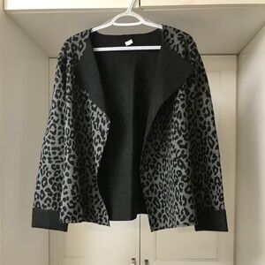 Felt Wool Open Jacket Leopard Print Medium